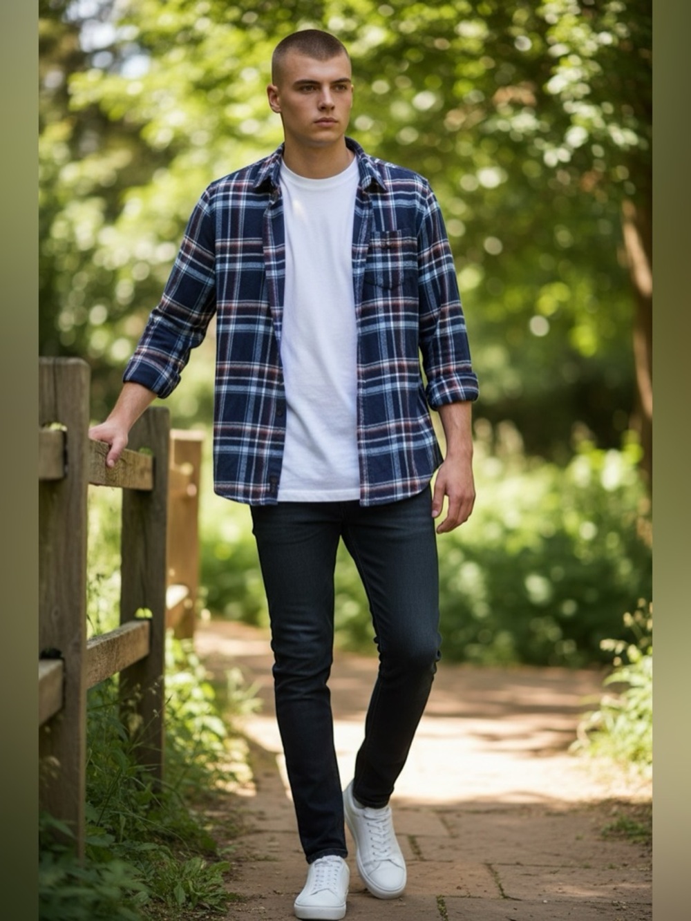 Hollister Men’s Navy, Light Blue & Maroon Plaid Button-Down fanel Shirt